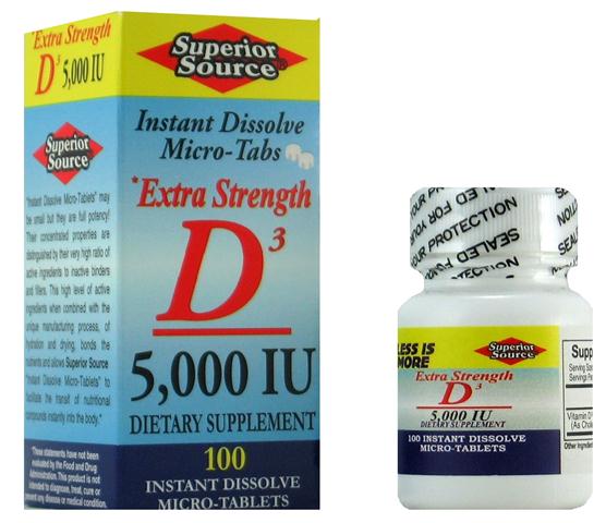 Extra Strength Vitamin D3 5,000 IU (100 tablets) Superior Source